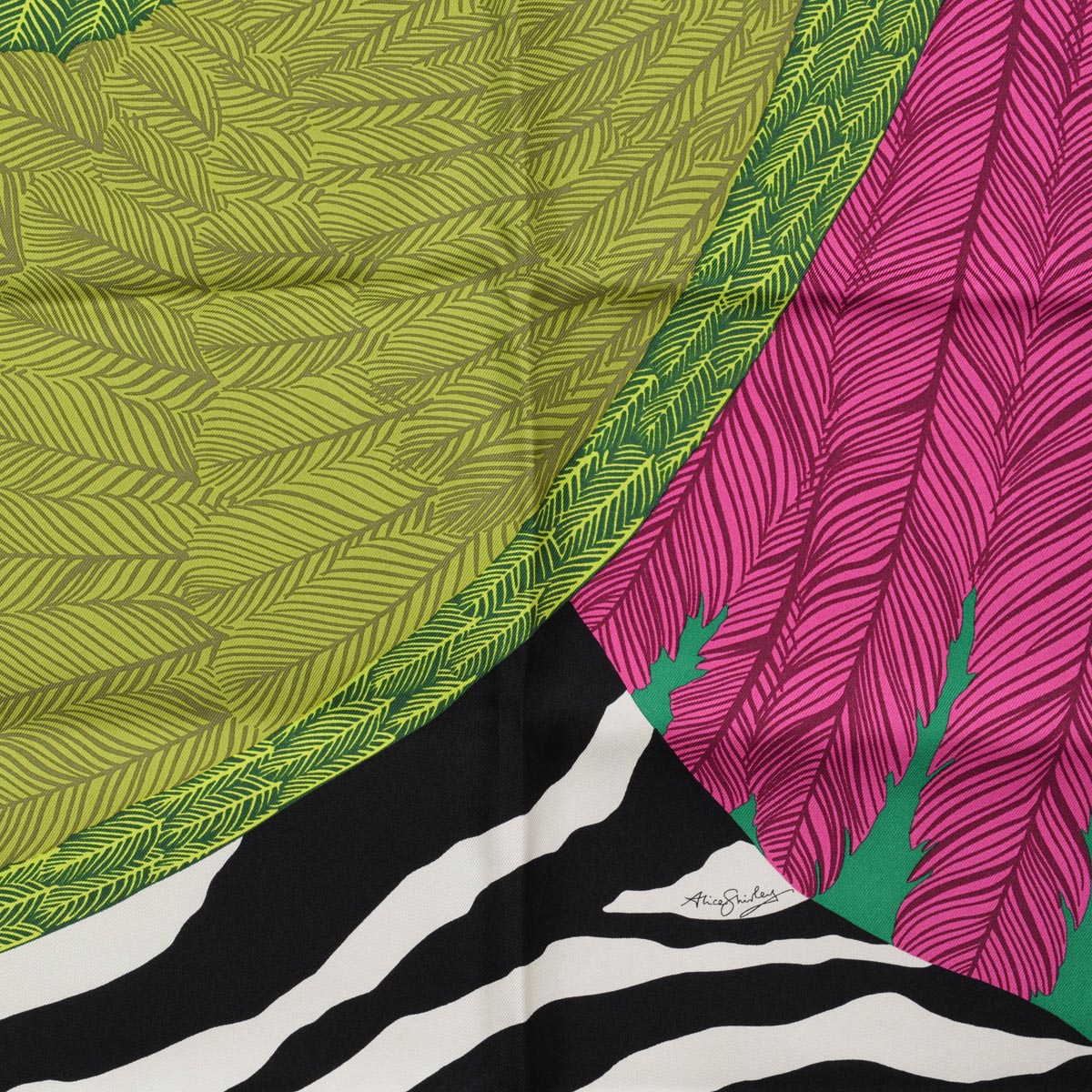 Hermes Green Silk Zebra Pegasus Scarf