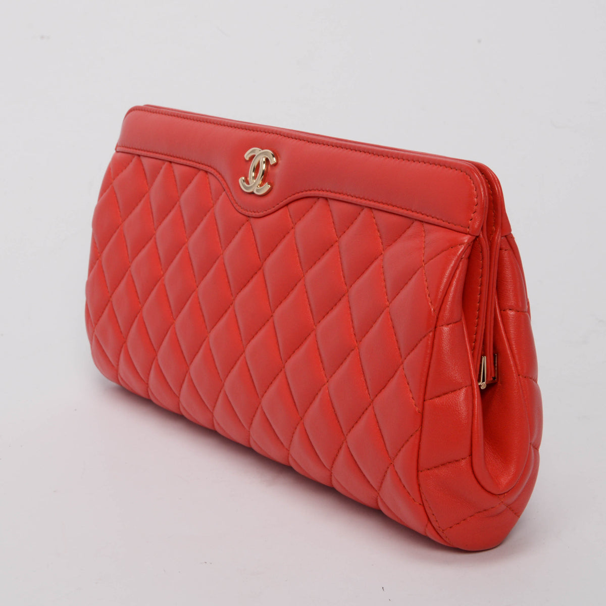 Chanel Red Quilted Lambskin Frame Clutch