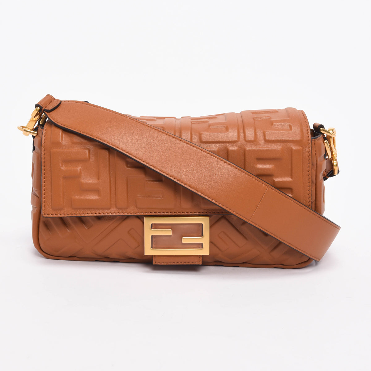 Fendi Brandy Nappa FF Embossed Baguette Bag