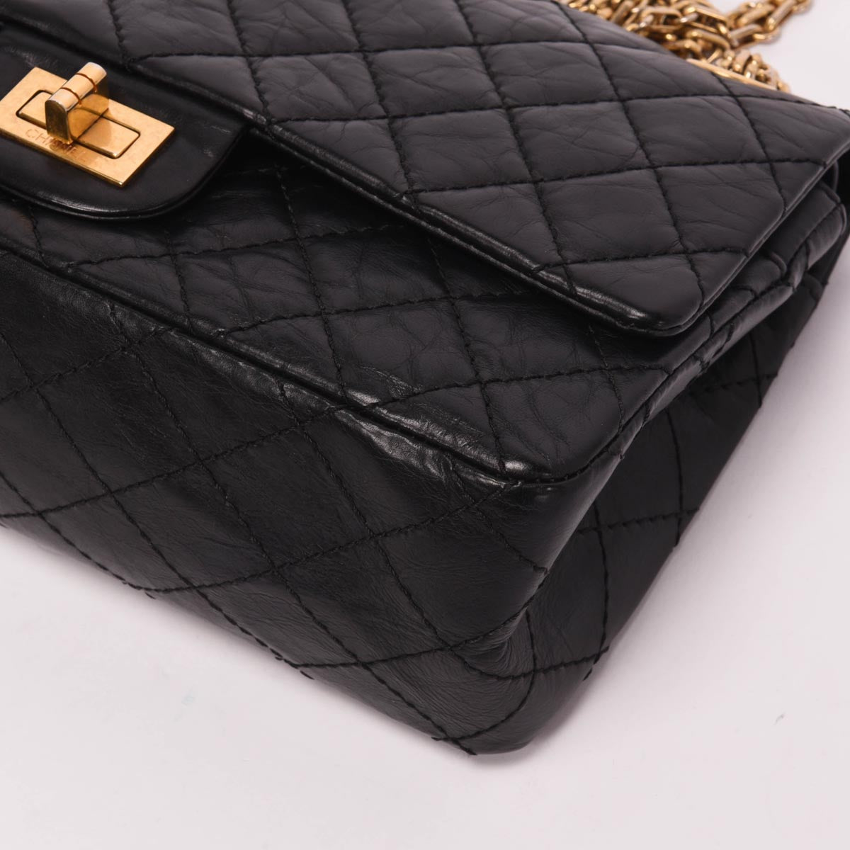 Chanel Black Distressed Calfskin 2.55 Reissue 225 Flap Bag