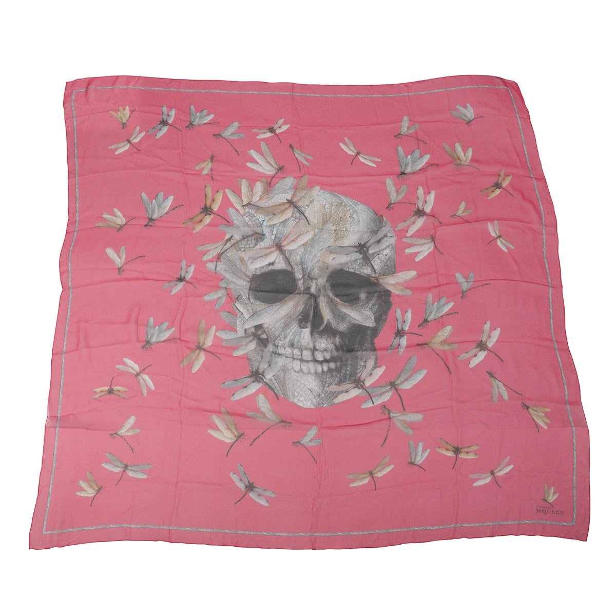 Alexander McQueen Pink Chiffon Dragonfly Skull Scarf