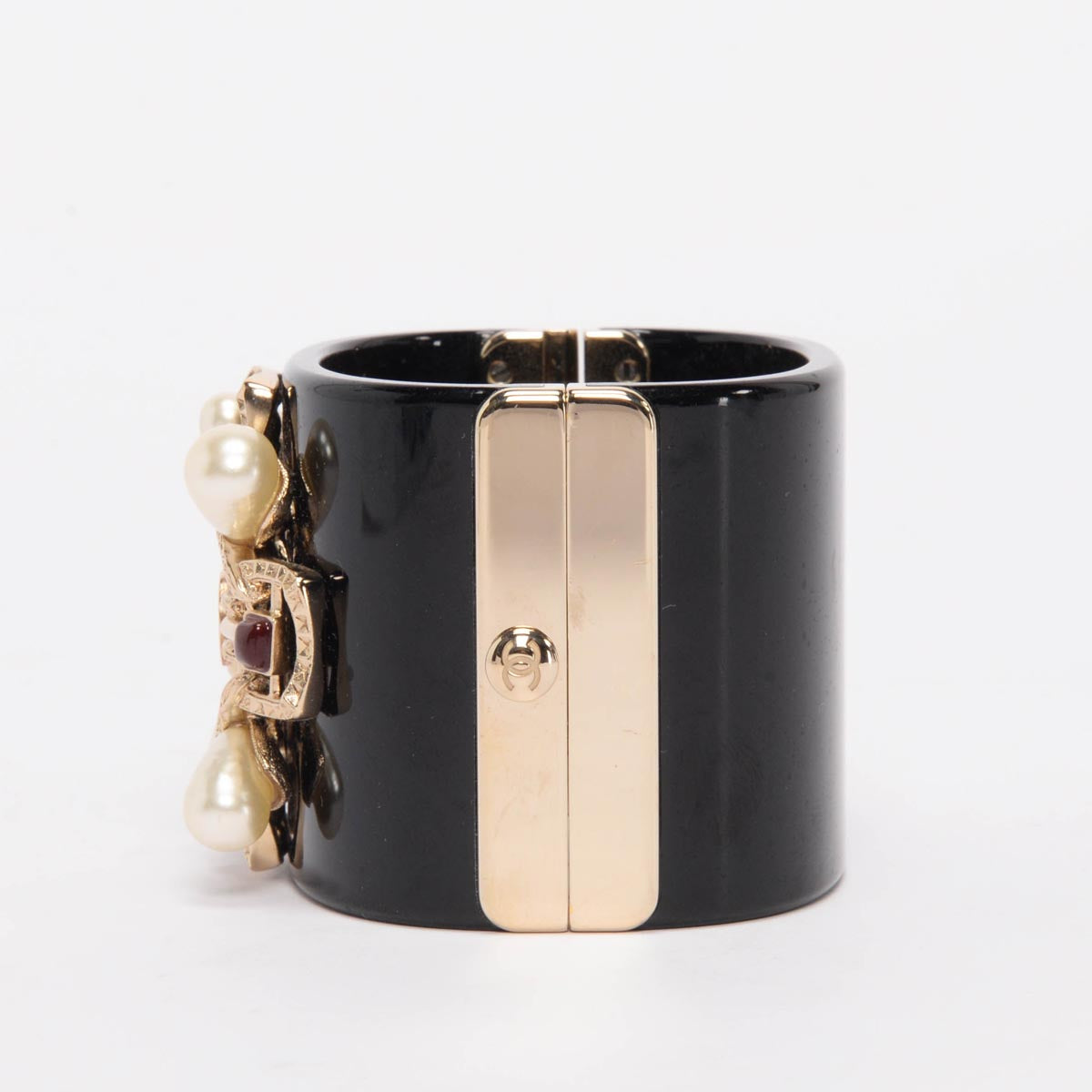 Chanel Black Resin Pearl & Gripoix CC Cuff