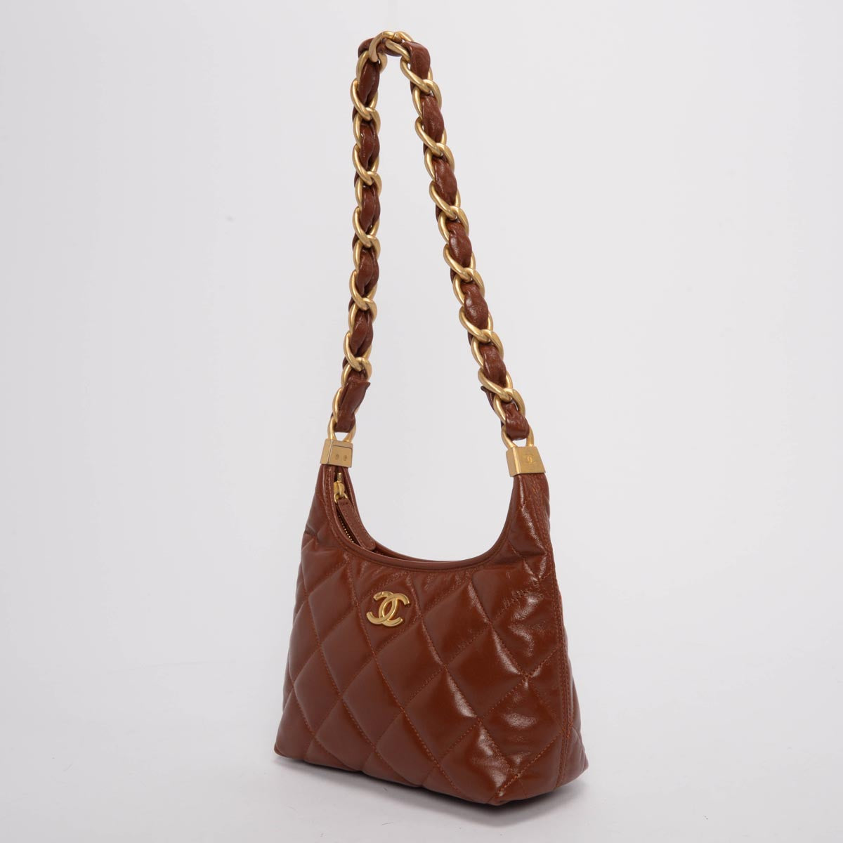 Chanel Brown Shiny Lambskin Small Hobo Bag