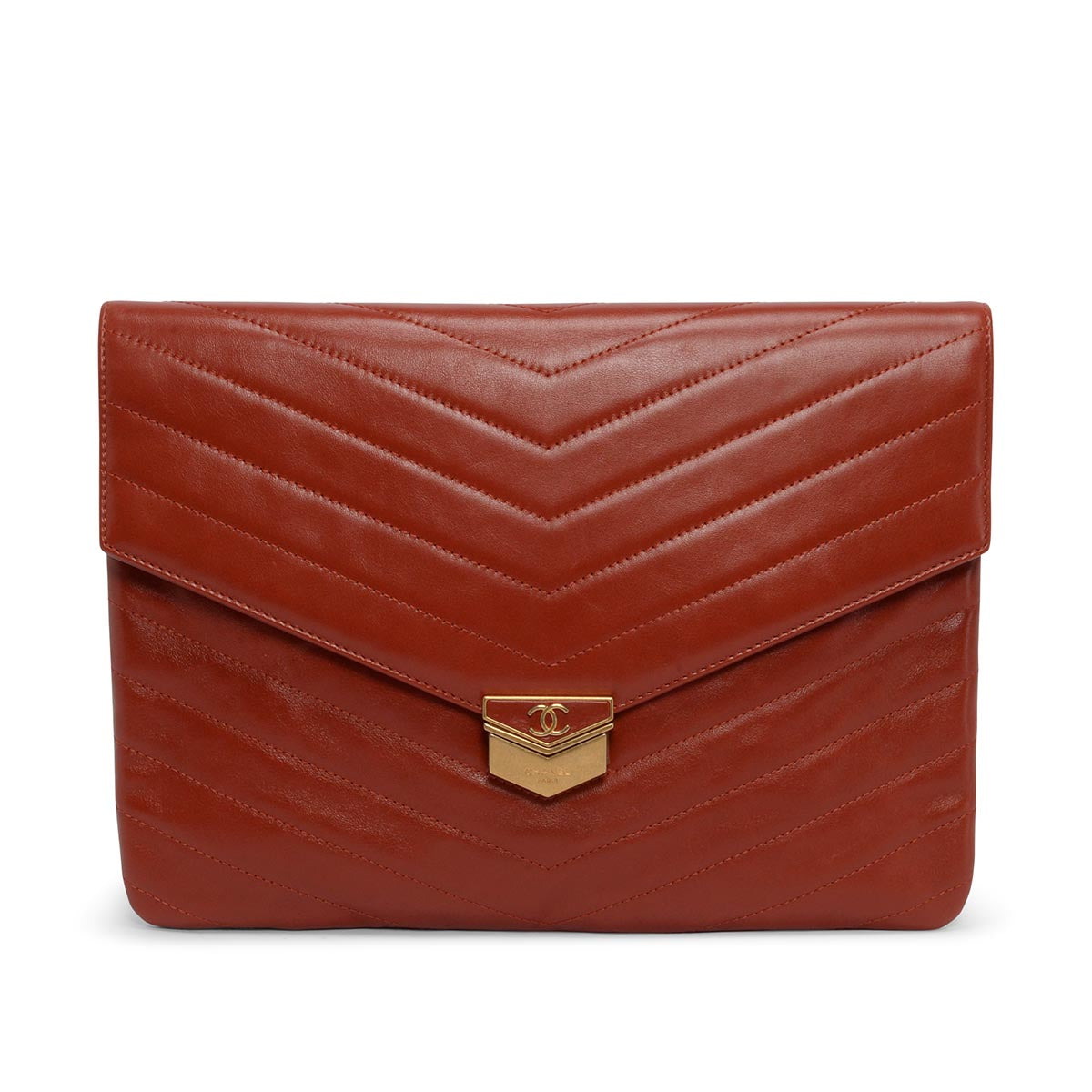 Chanel Red Chevron Calfskin Medal Envelope Clutch