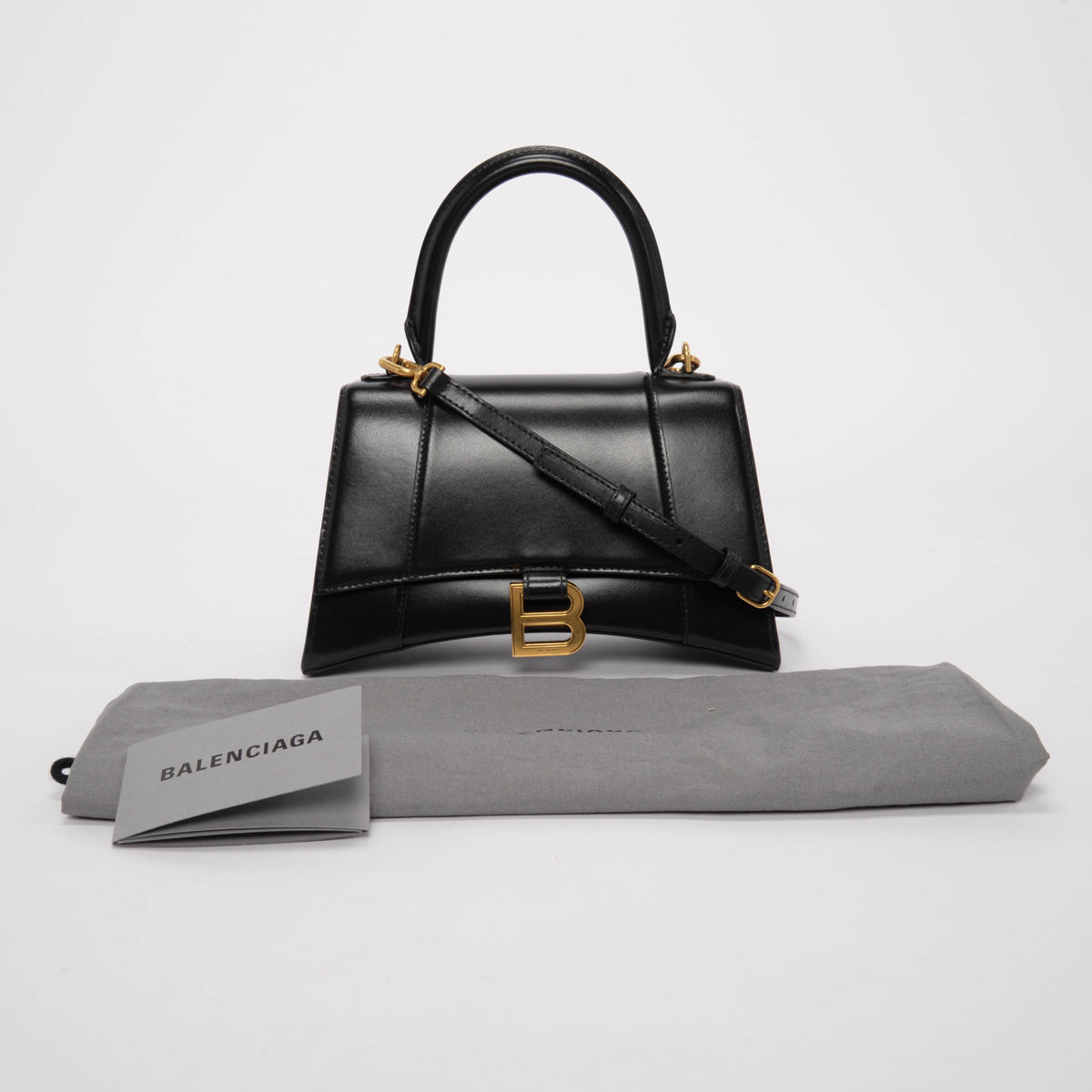 Balenciaga Black Shiny Box Calf Small Hourglass Bag