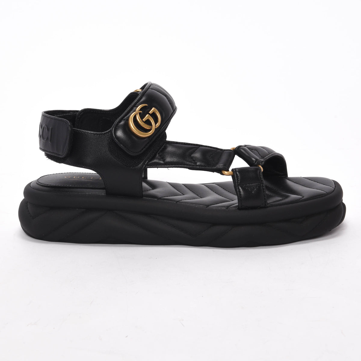 Gucci Black Matelasse GG Marmont Sandals 37.5