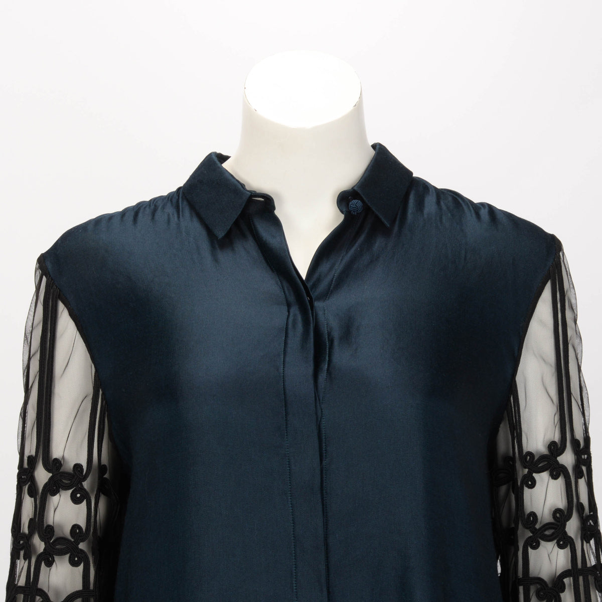 The Row Teal Satin Lace Sleeve Dress US 12