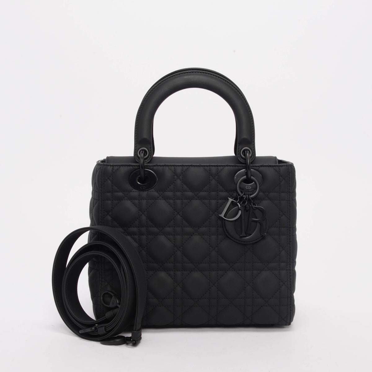 Dior Black Ultramatte Cannage Calfskin Medium Lady Dior