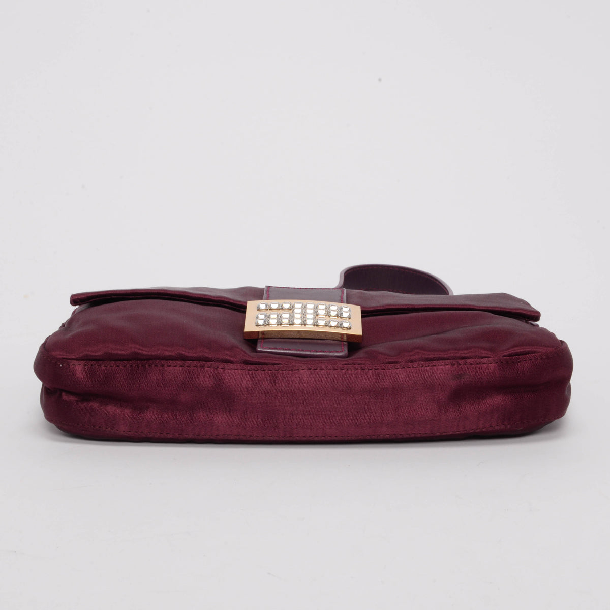 Fendi Burgundy Satin Crystal Baguette Bag