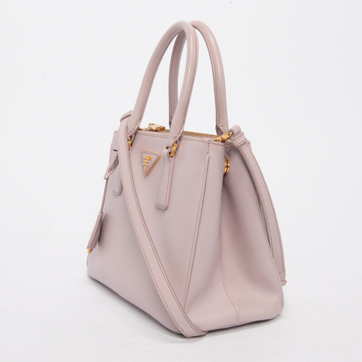 Prada Light Pink Saffiano Lux Small Double Zip Tote