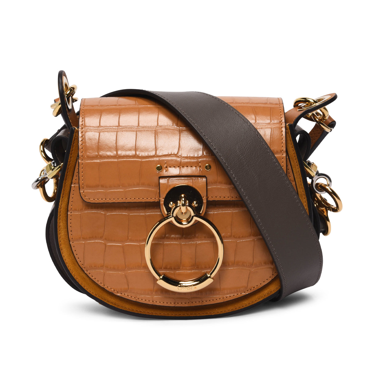 Chloe Autumnal Brown Croc Embossed Small Tess Bag