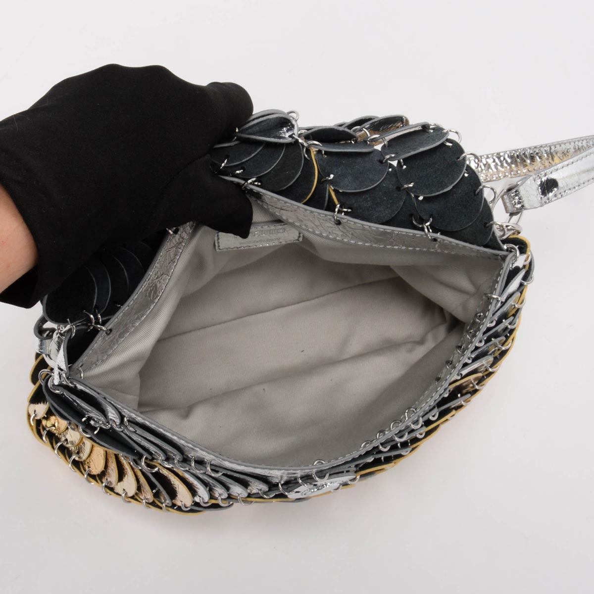 Paco Rabanne Metallic Gradient Leather Disc Paco Shoulder Clutch Bag