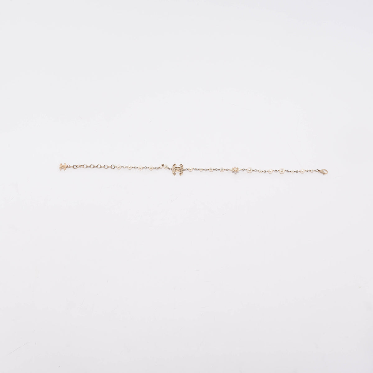 Chanel Gold Tone Pearl & Crystal CC Necklace