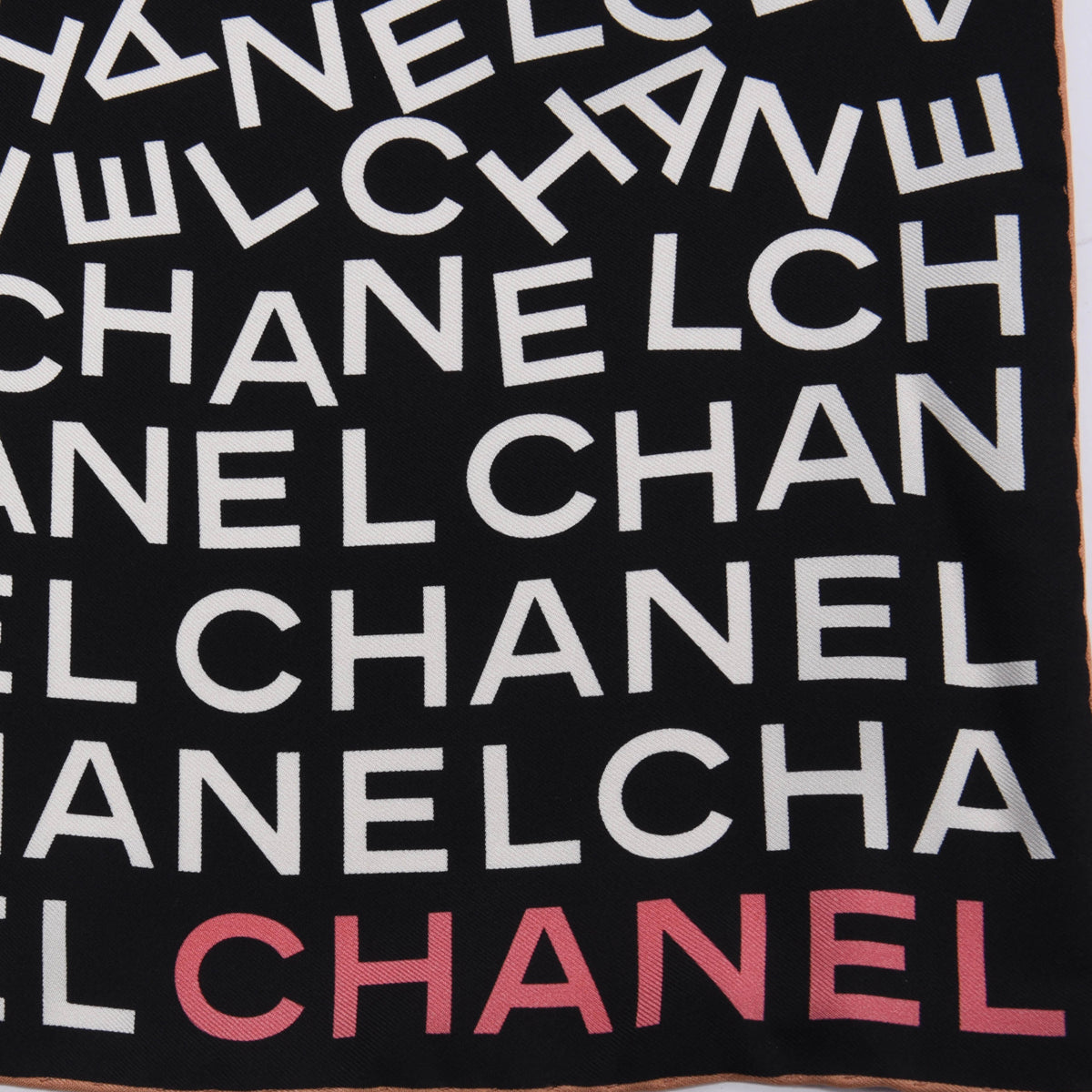 Chanel Black & White Silk Spellout CC Scarf 90