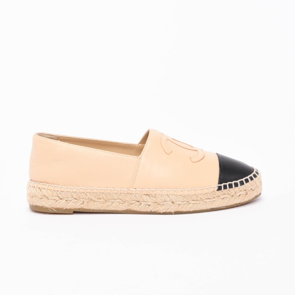 Chanel Beige & Black Lambskin CC Espadrilles 36