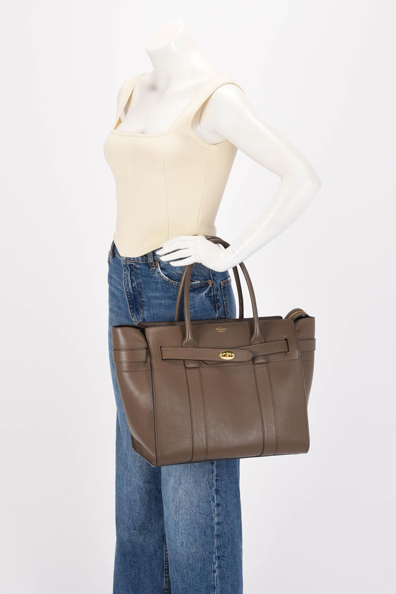 Mulberry Taupe Grained Leather Large Bayswater Zipped Tote
