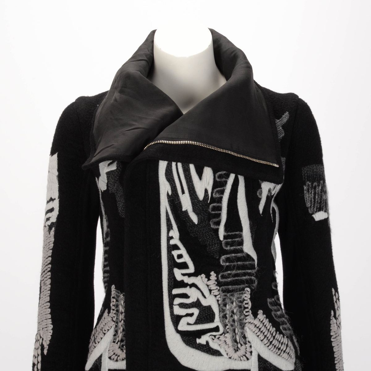 Rick Owens Black Cashmere Embroidered Biker Jacket IT 42