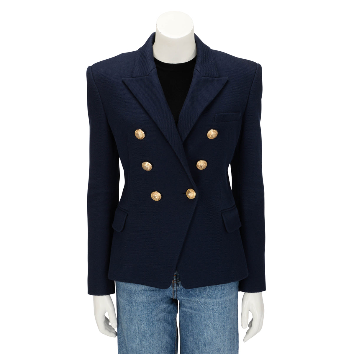 Balmain Navy Cotton Pique Classic DB Blazer FR 44
