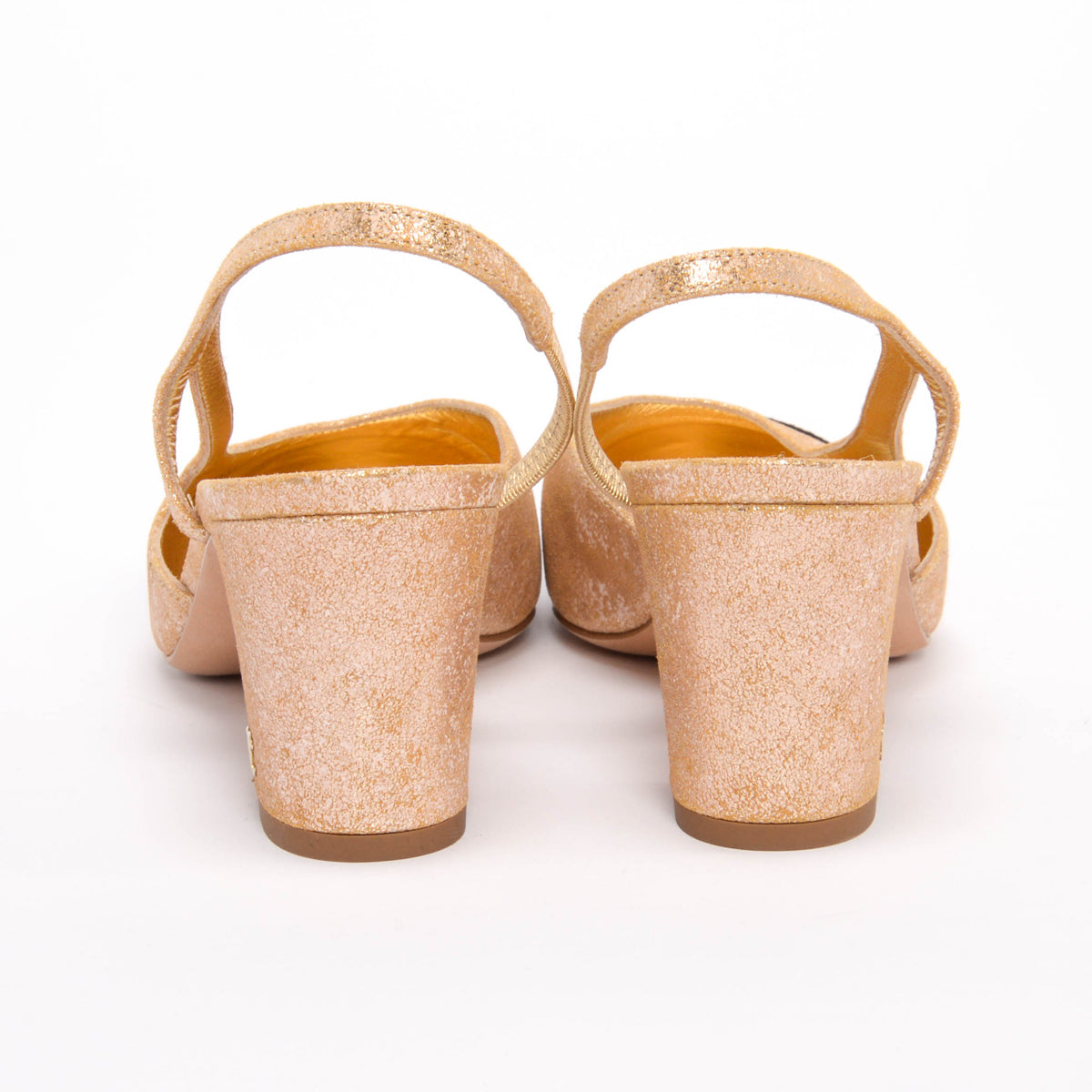 Chanel Gold & Black Calfskin Cap Toe Slingbacks 38.5