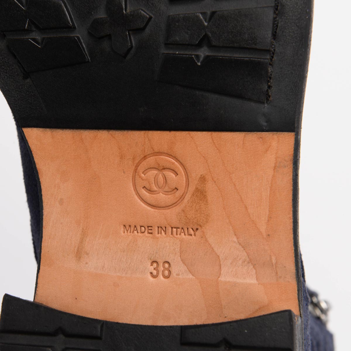 Chanel Navy Quilted Suede Lace Up CC Combat Boots 38