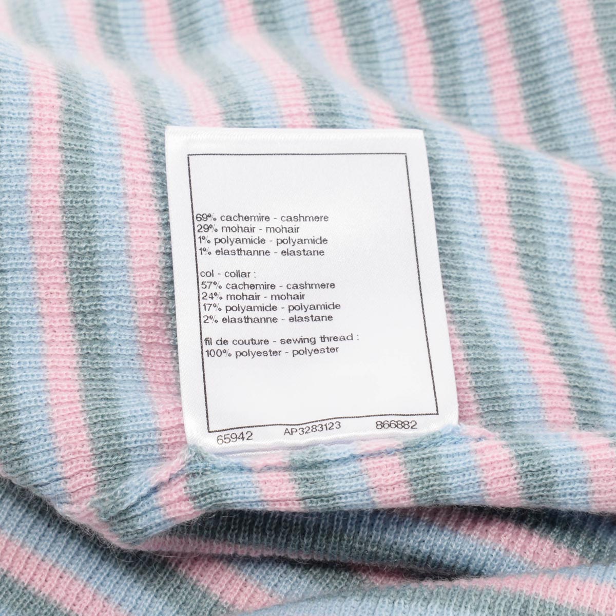 Chanel Blue Cashmere & Mohair Striped Short-Sleeved Top FR 38