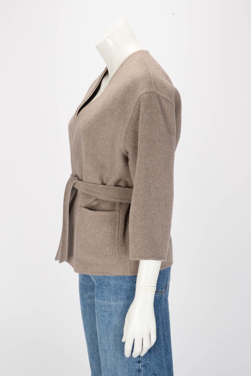 Max Mara Taupe Wool Reversible Belted Jacket IT 38