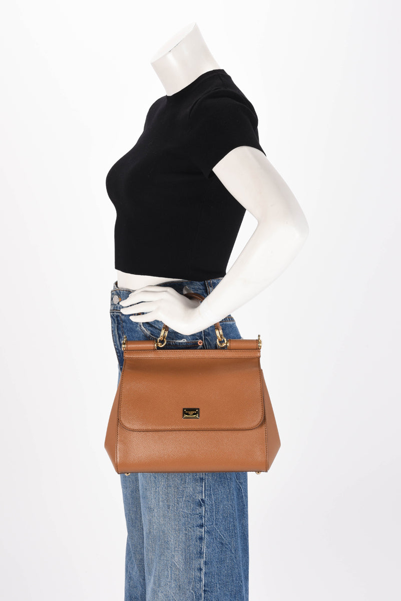 Dolce & Gabbana Camel Dauphine Leather Medium Sicily Bag