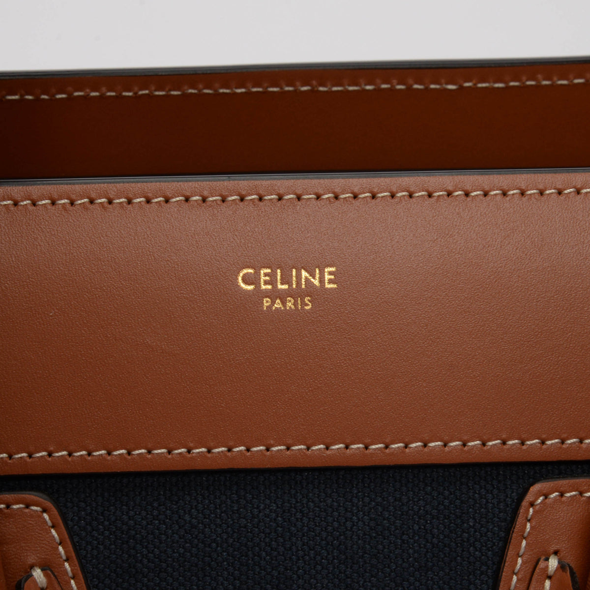 Celine Tan & Navy Canvas & Leather Micro Luggage Tote