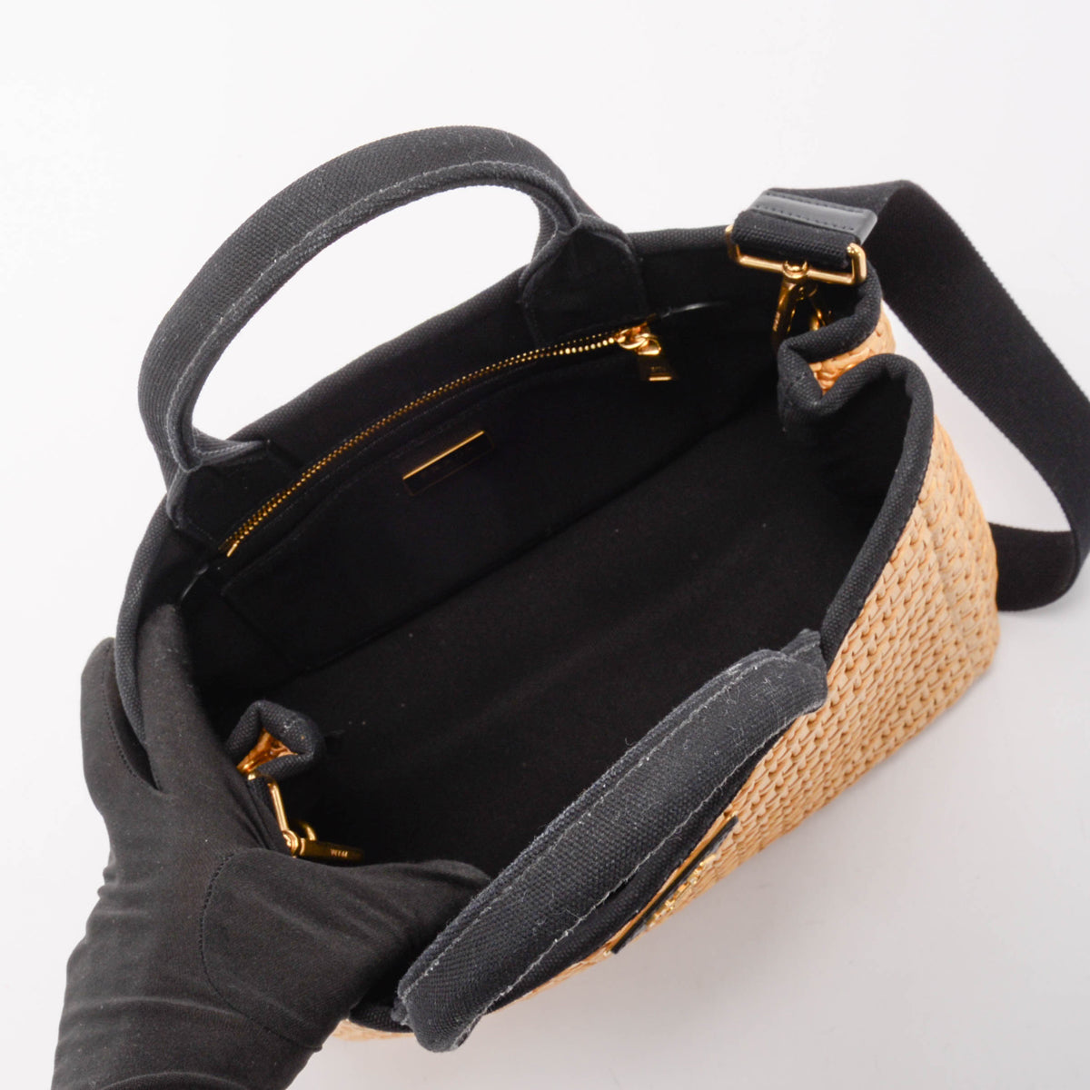 Prada Black Woven Raffia Basket Tote