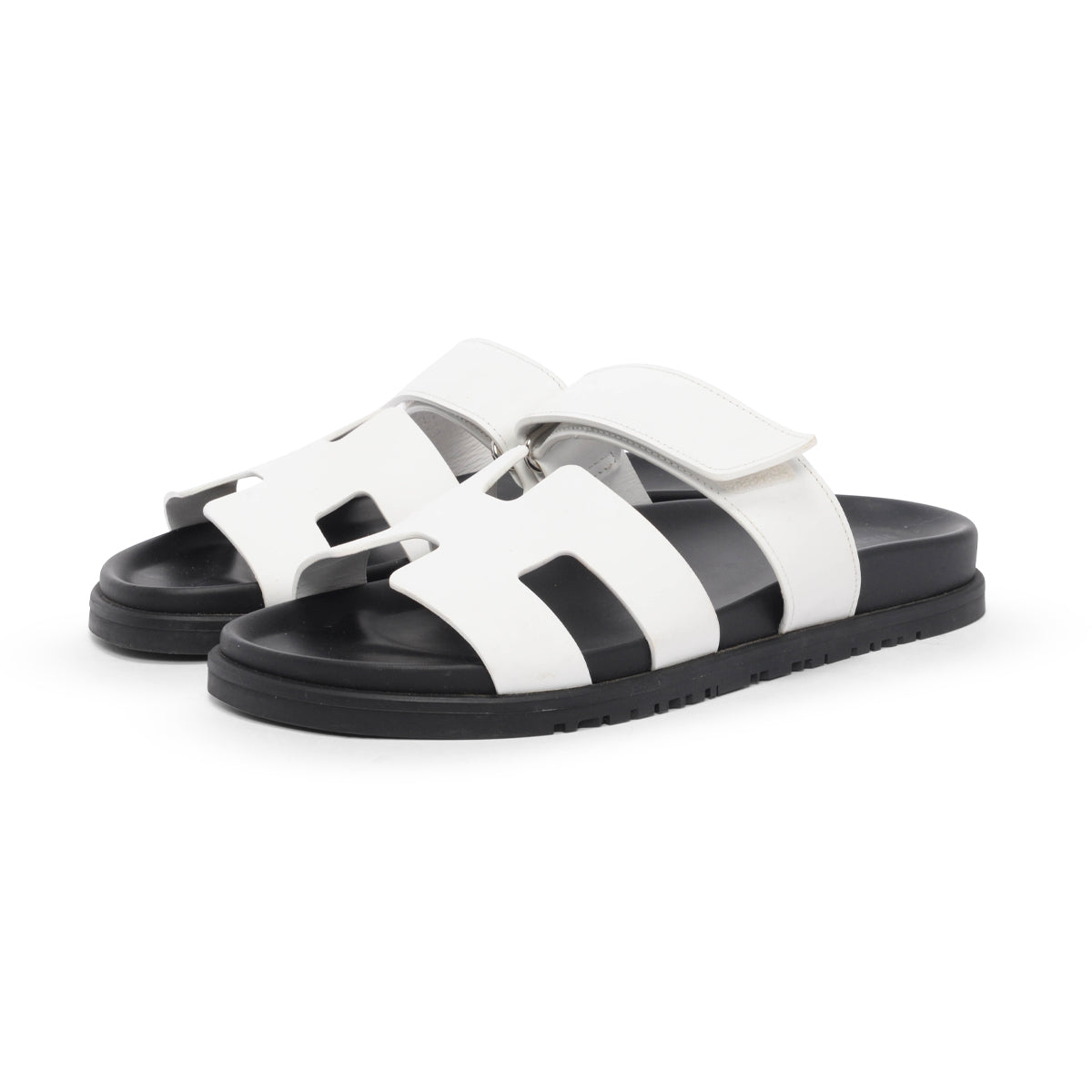 Hermes Black & White Calfskin Chypre Sandals 38.5