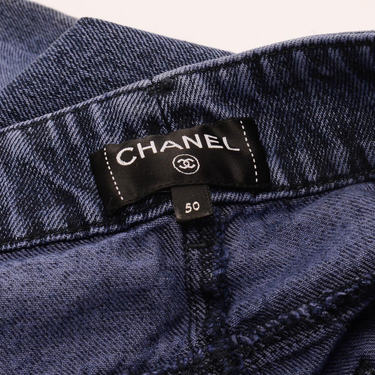 Chanel Blue Denim CC Pearl Embellished Wide Leg Jeans FR 50