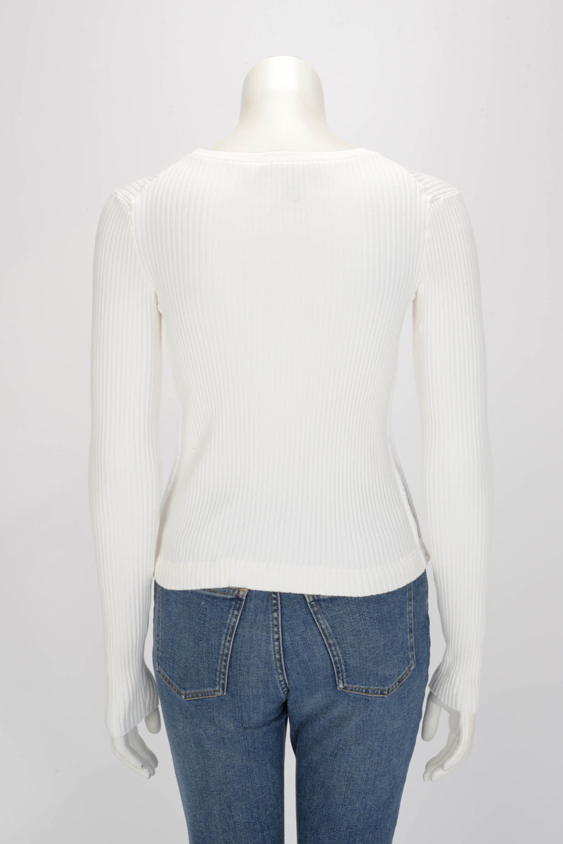 Louis Vuitton White Ribbed Cotton Chain Detail L/S Top XS
