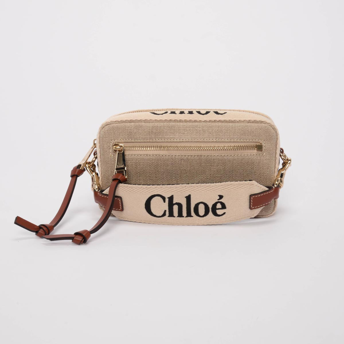 Chloe Sepia Brown Leather & Canvas Woody Belt Bag