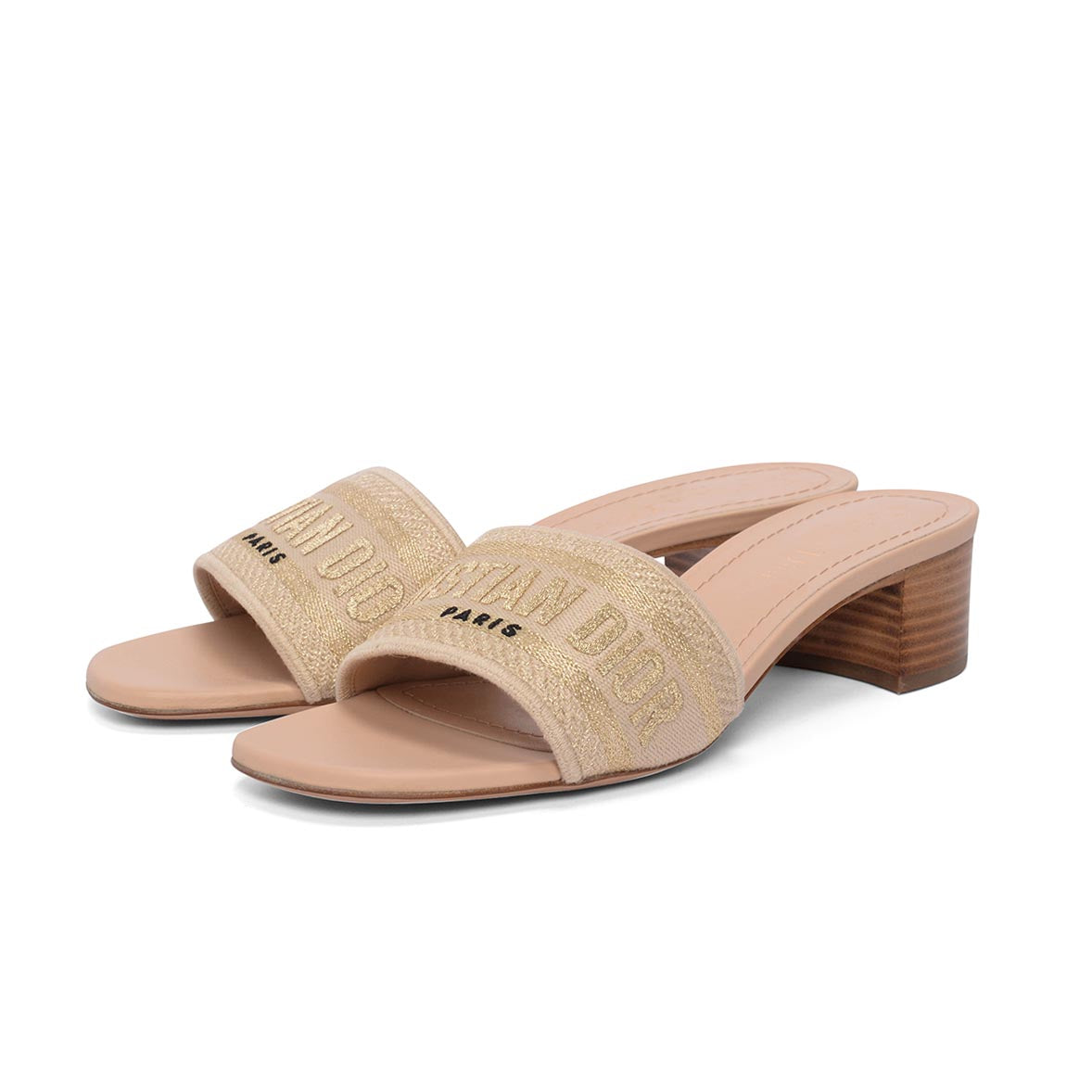 Dior Gold Embroidered Logo DWay Heeled Slides 37.5