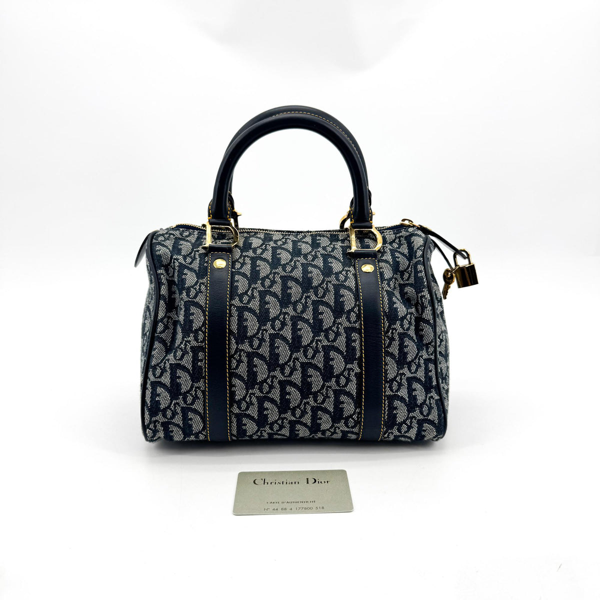 Dior Vintage Blue Diorissimo Canvas Trotter Small Boston Bag