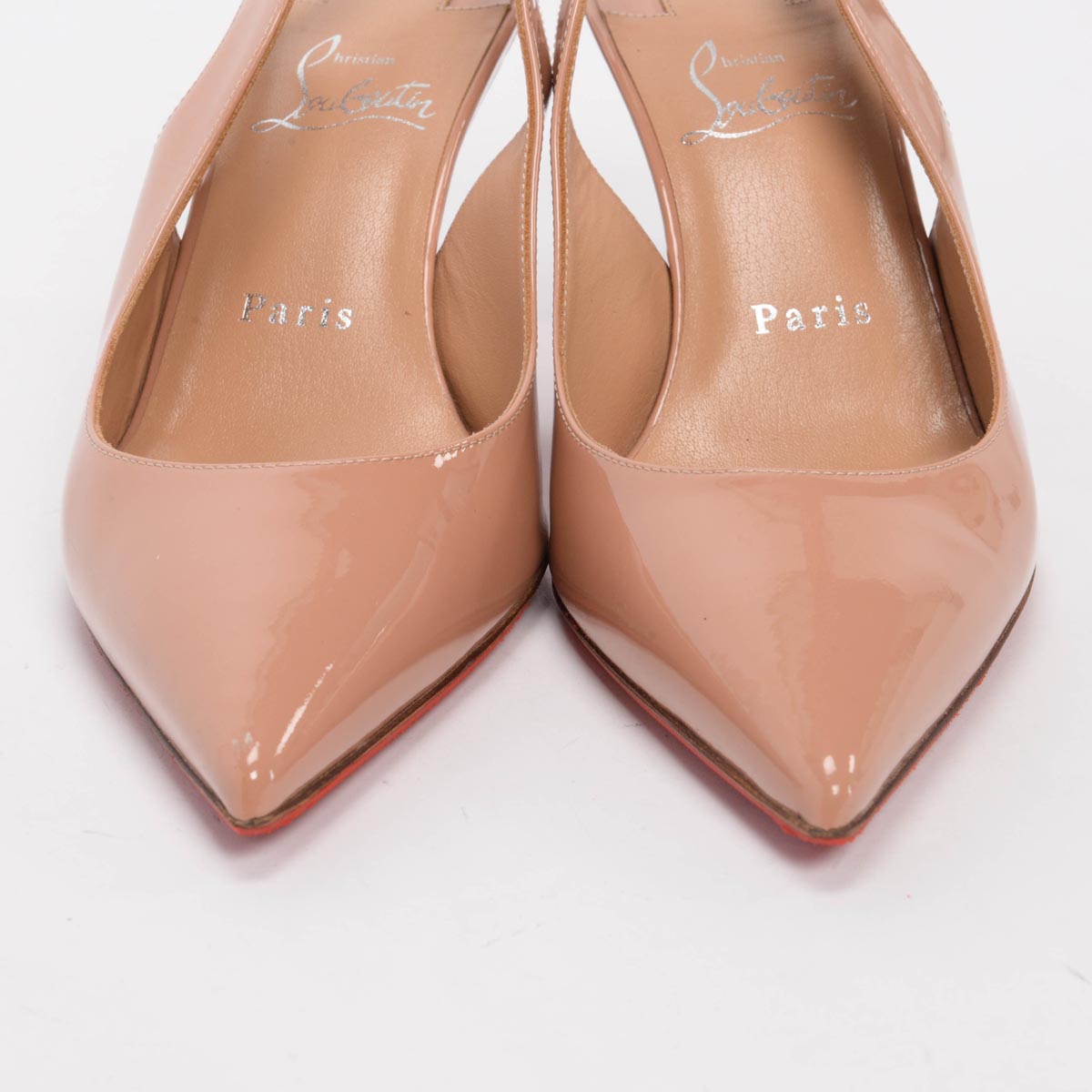 Christian Louboutin Beige Patent Hot Chick Sling 70 Pumps