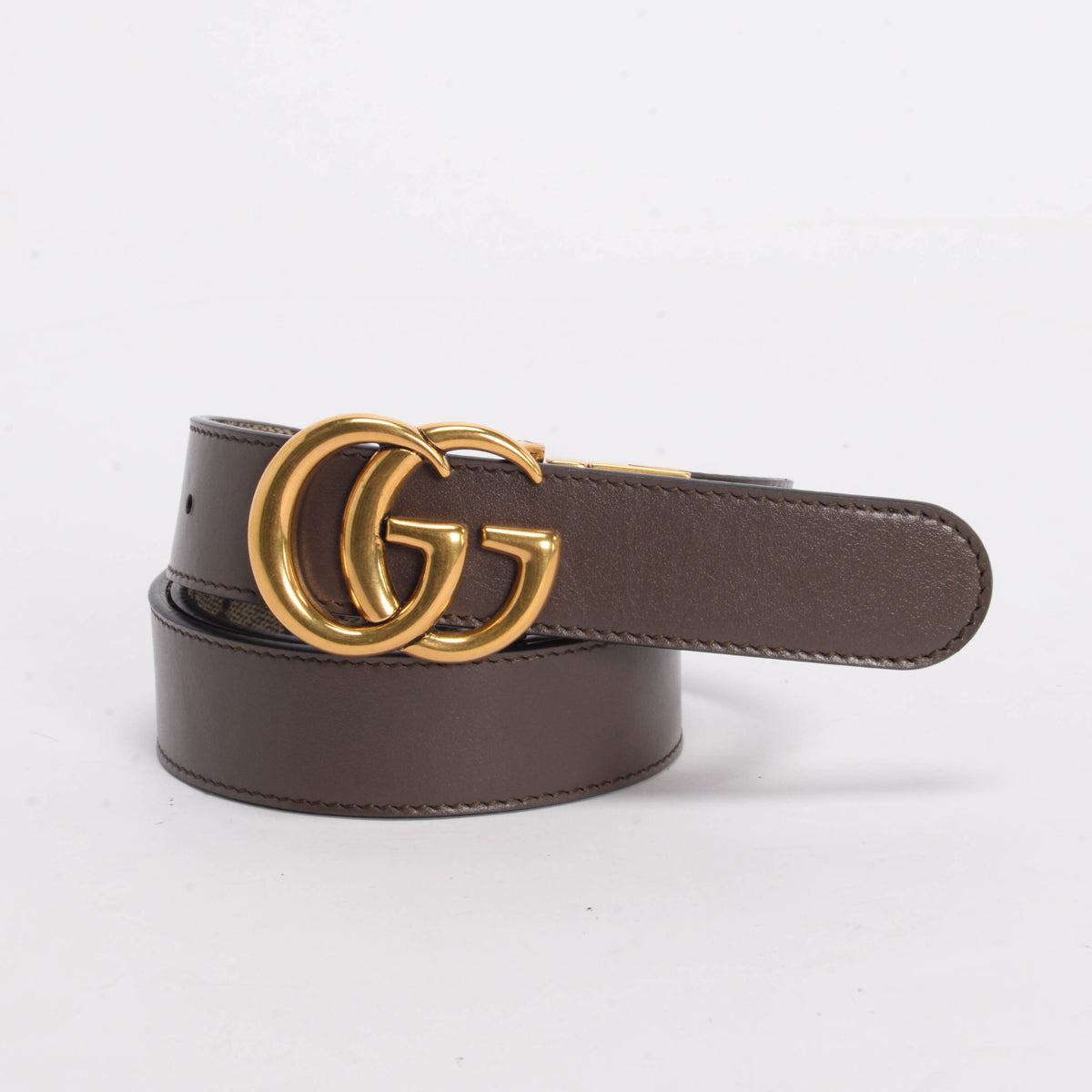 Gucci Brown Leather & GG Supreme GG Marmont Reversible Belt