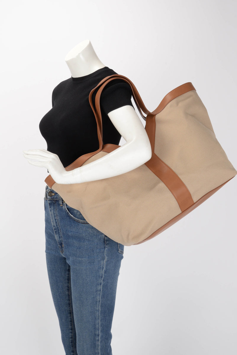 Saint Laurent Brown & Ecru Leather & Canvas Y Tote
