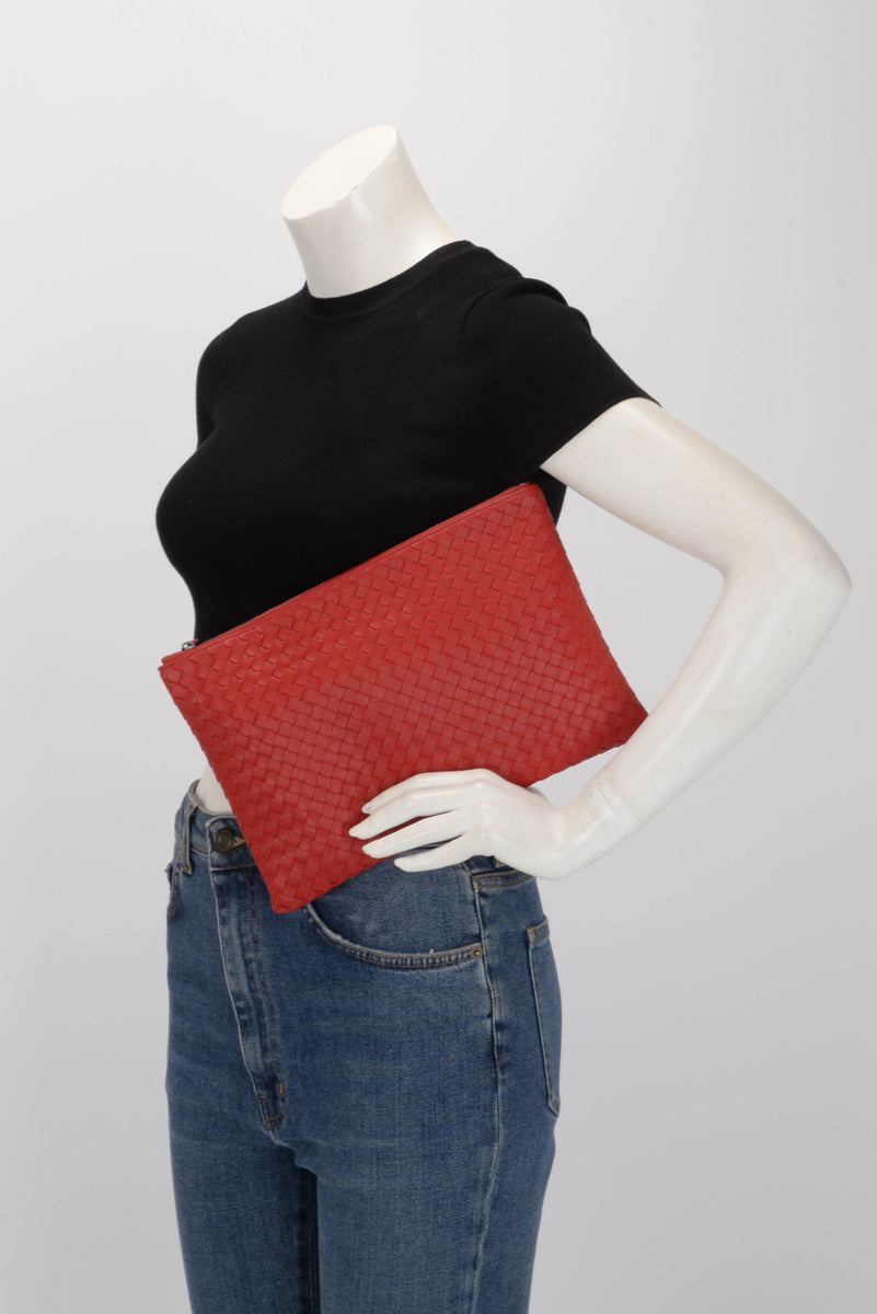 Bottega Veneta Red Intrecciato Zip Pouch