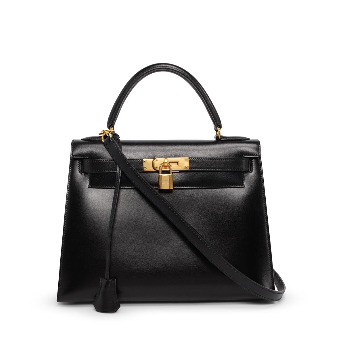 Hermes Vintage Black Box Calf Kelly 28 Shoulder Bag