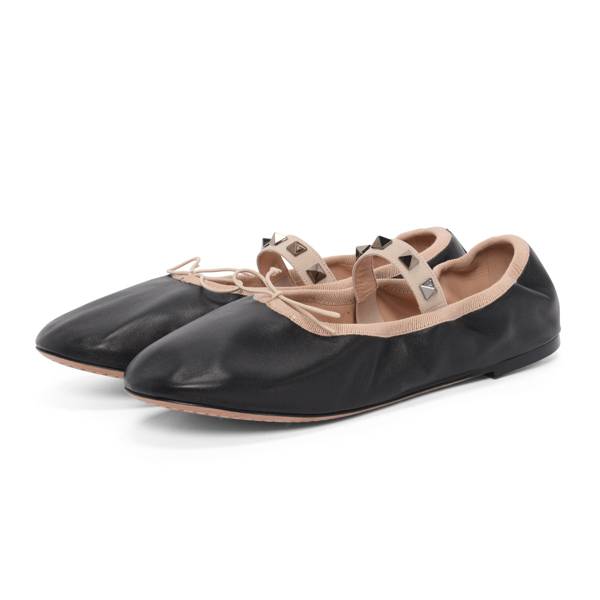 Valentino Black Lambskin Rockstud Ballerina Flats 37.5