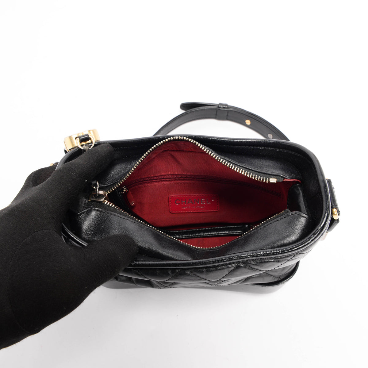 Chanel Black Aged Quilted Calfskin Small Gabrielle Hobo Bag