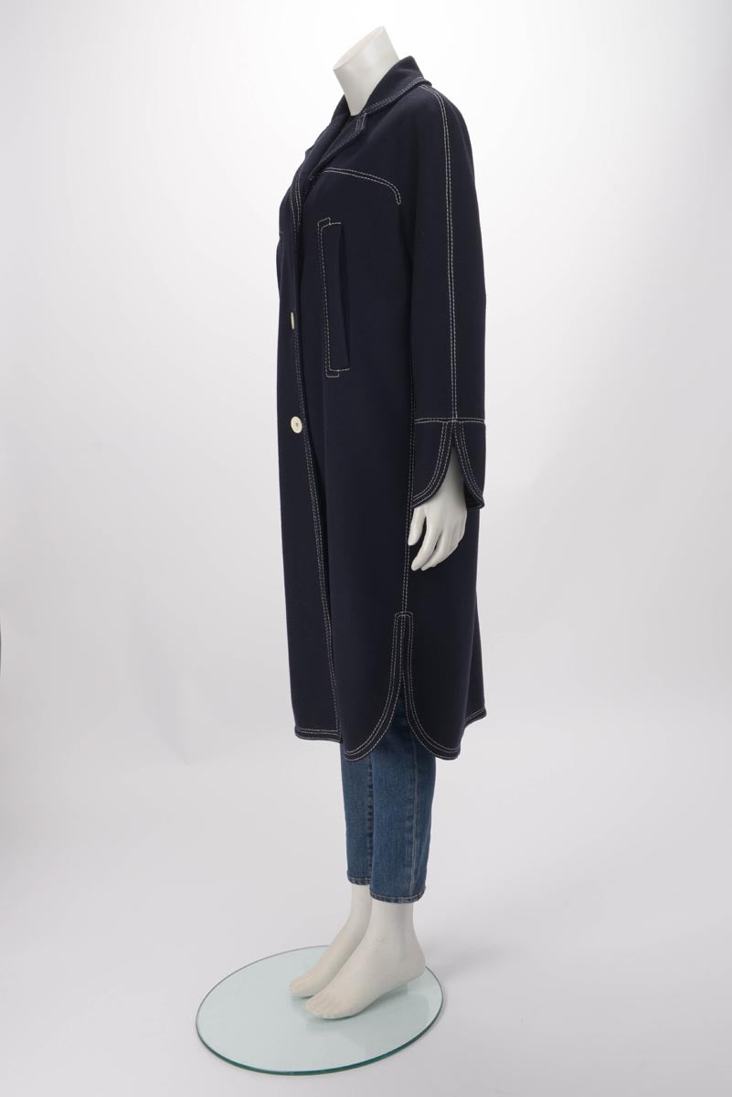 Giorgio Armani Navy Bonded Wool Top Stitched Coat IT 40