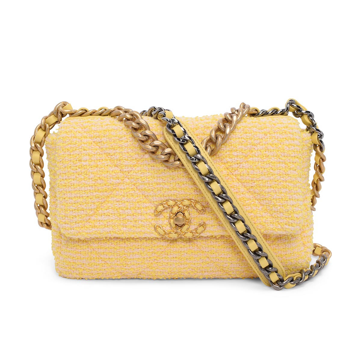 Chanel Yellow Tweed Medium Chanel 19 Shoulder Bag