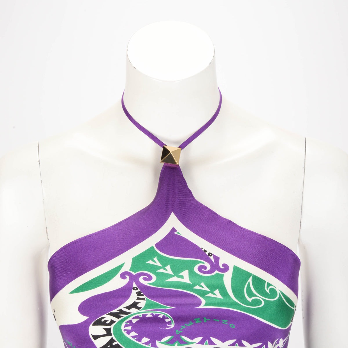 Valentino Purple Silk Twill Graphic Print Scarf Top O/S