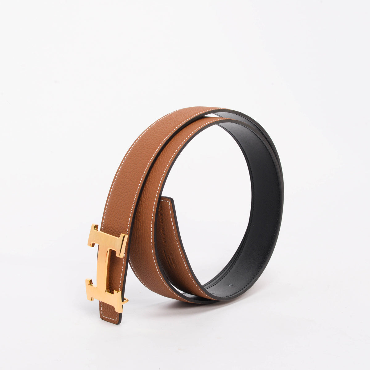 Hermes Black & Gold Box 135 & Togo Reversible H Buckle Belt 85