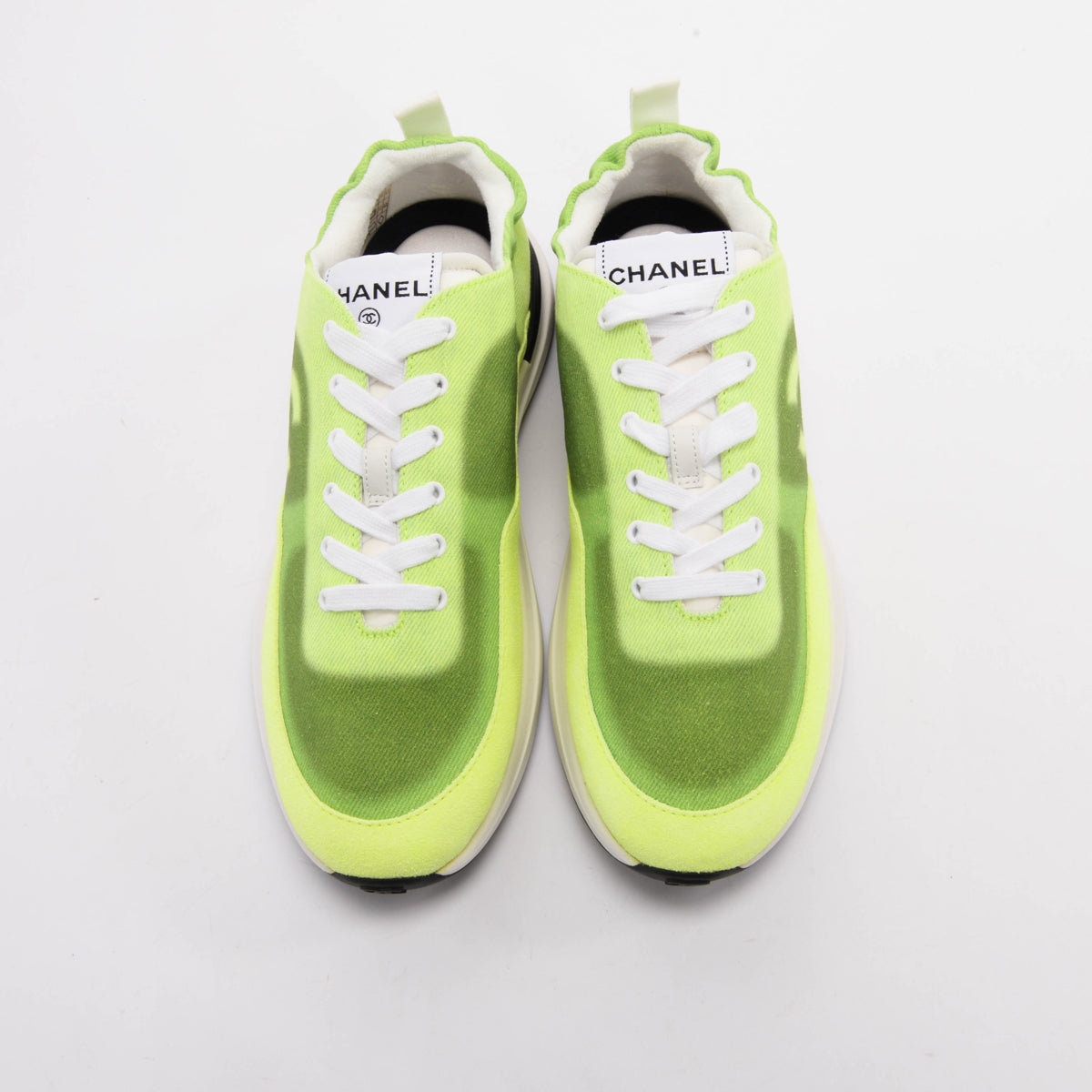 Chanel Fluro Green Denim CC Sneakers 39.5