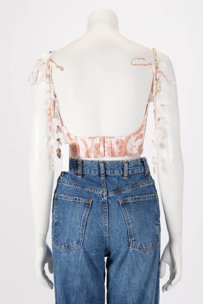 Zimmermann Tan Floral Linen Postcard Bustier Top 0