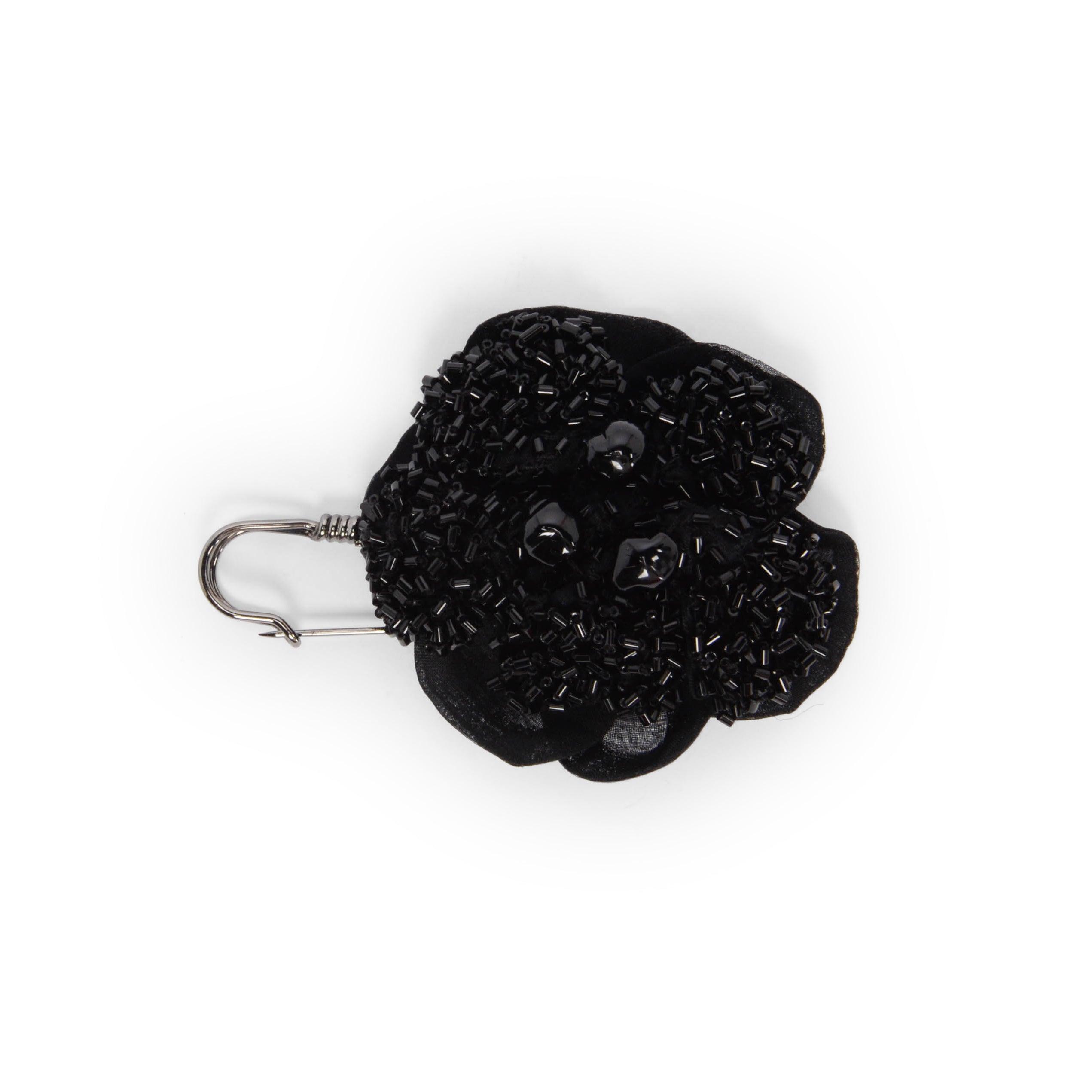 Prada Black Beaded Flower Brooch