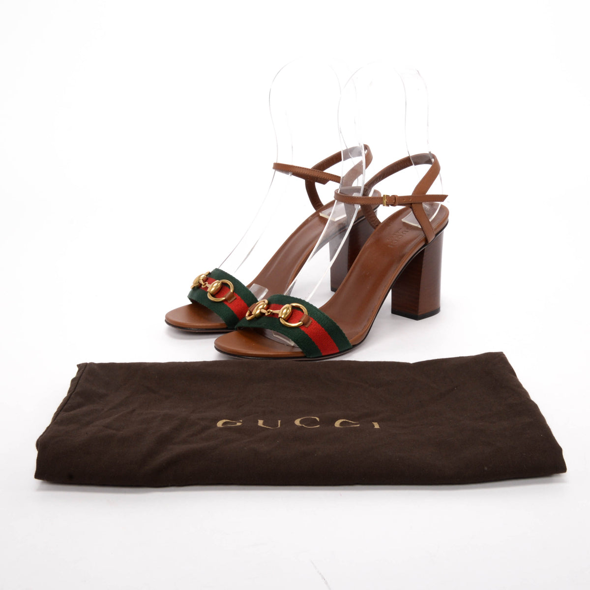 Gucci Brown Leather Vintage Web Horsebit Sandals 39